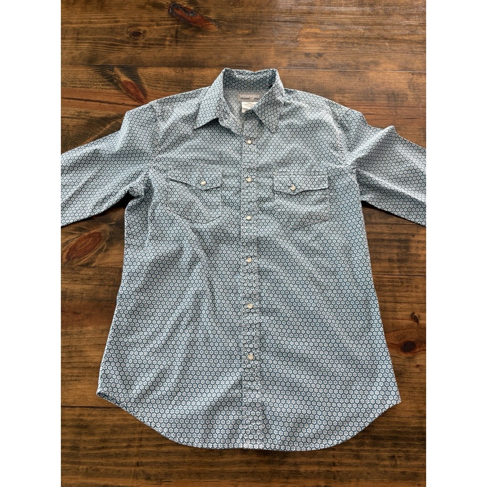 Wrangler Western Pearl Snap Shirt Mens M Blue Paisley Yoke Wrancher MTW1495